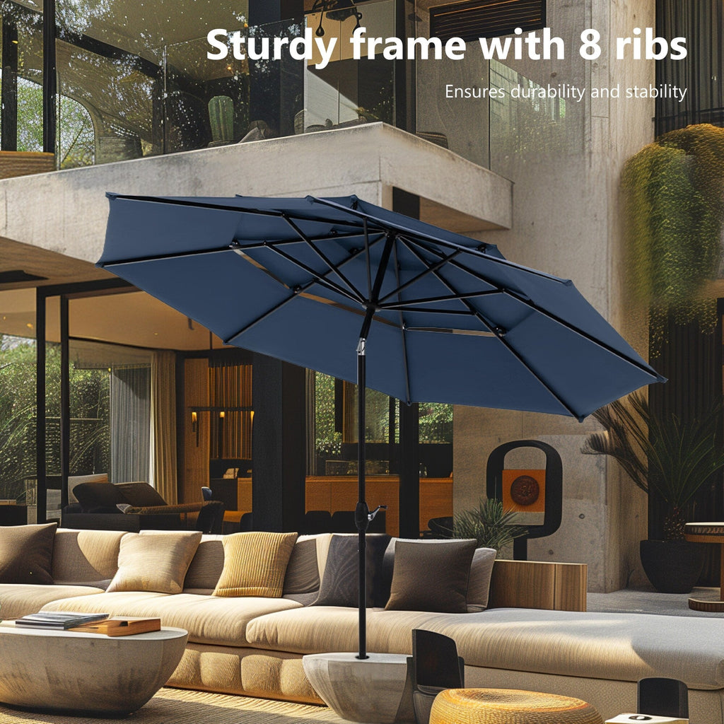 MAISON ARTS 10ft 3 Tier Auto-tilt Patio Umbrella Outdoor Double Vented Umbrella with LED Lights