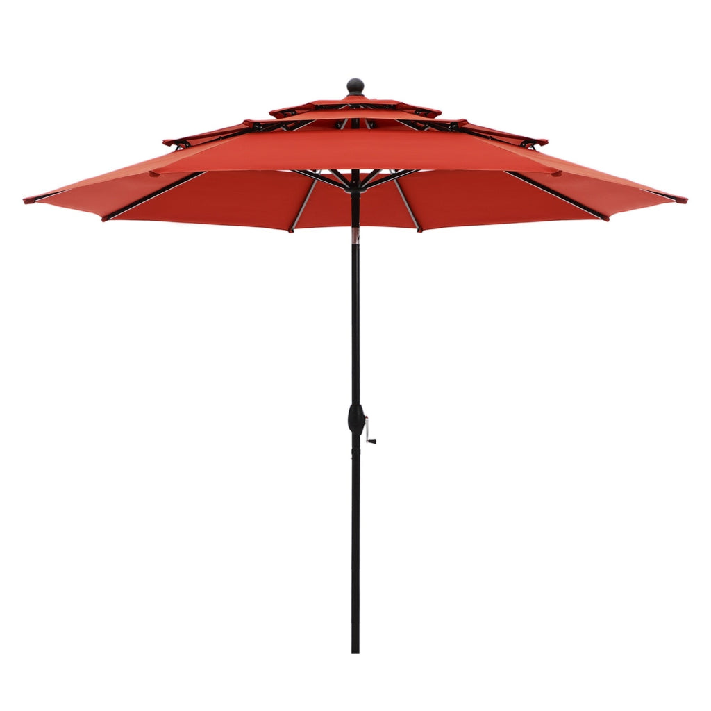 MAISON ARTS 10ft 3 Tier Auto-tilt Patio Umbrella Outdoor Double Vented Umbrella with LED Lights