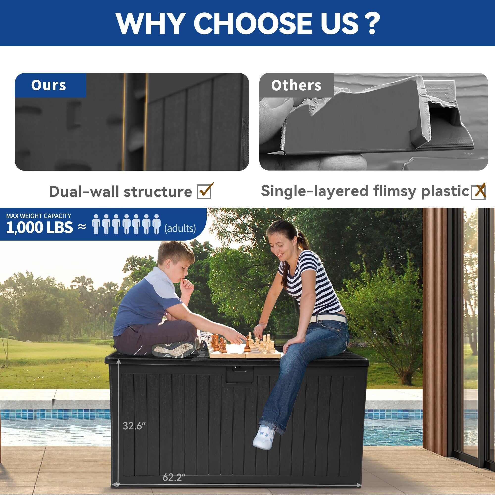 120-260 Gallons Large Resin Water Resistant Lockable Deck Box