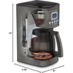 14-Cup Programmable Coffee Maker, Glass Carafe, Brew Strength Control, 1-4 Cup Setting, Black Stainless