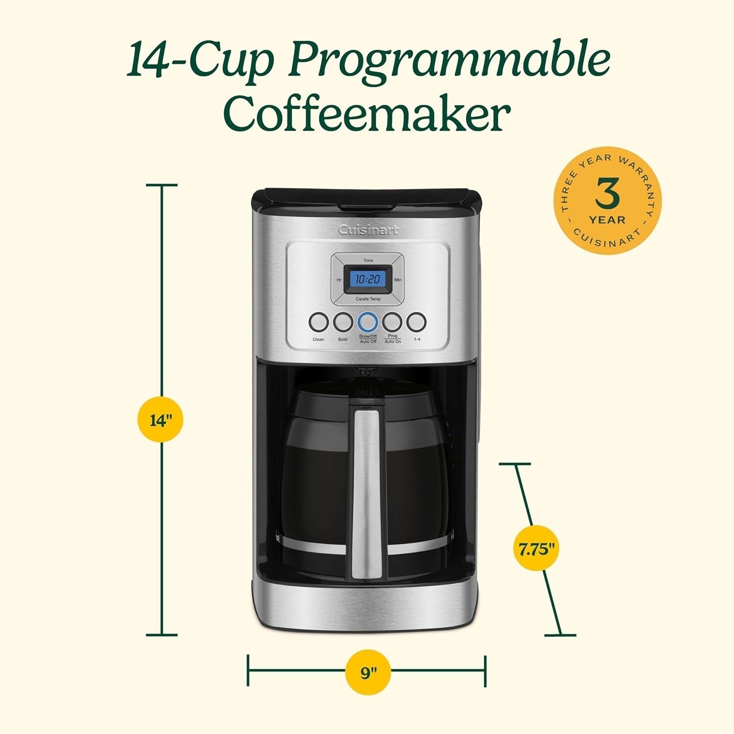 14-Cup Programmable Coffee Maker, Glass Carafe, Brew Strength Control, 1-4 Cup Setting, Stainless Steel