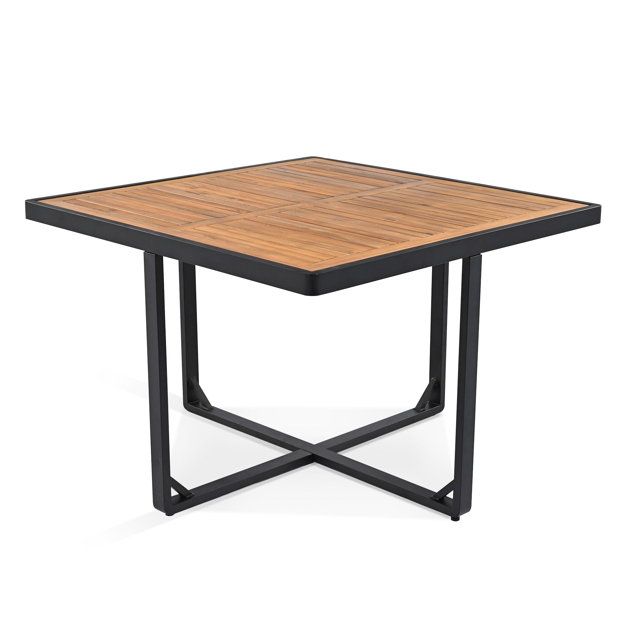 18-Pieces Acacia Wood Patio Dining Set, 8 Cushioned Chairs & 8 Ottomans & 2 Square Table