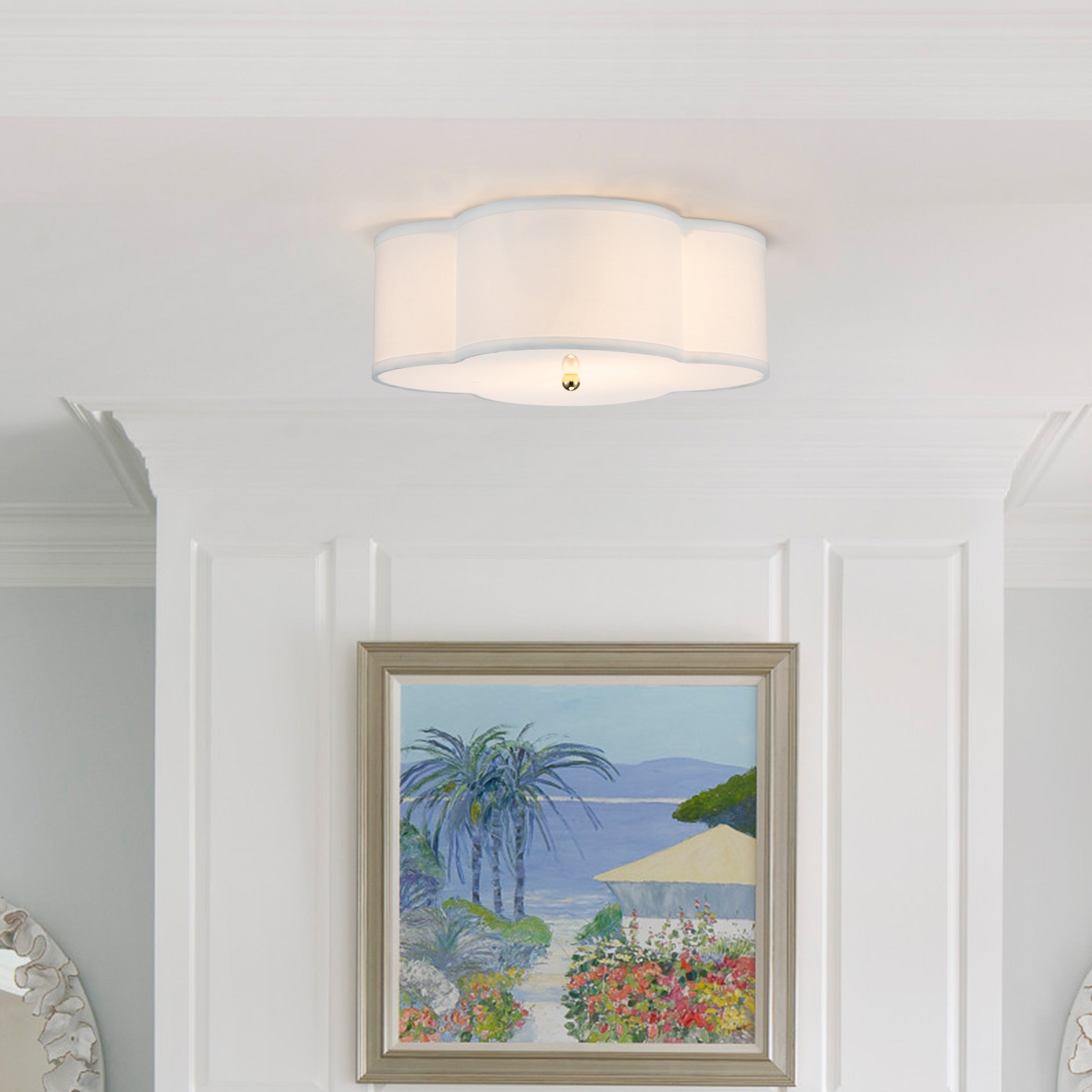 2-Light White Linen Flush Mount with Acrylic diffuser