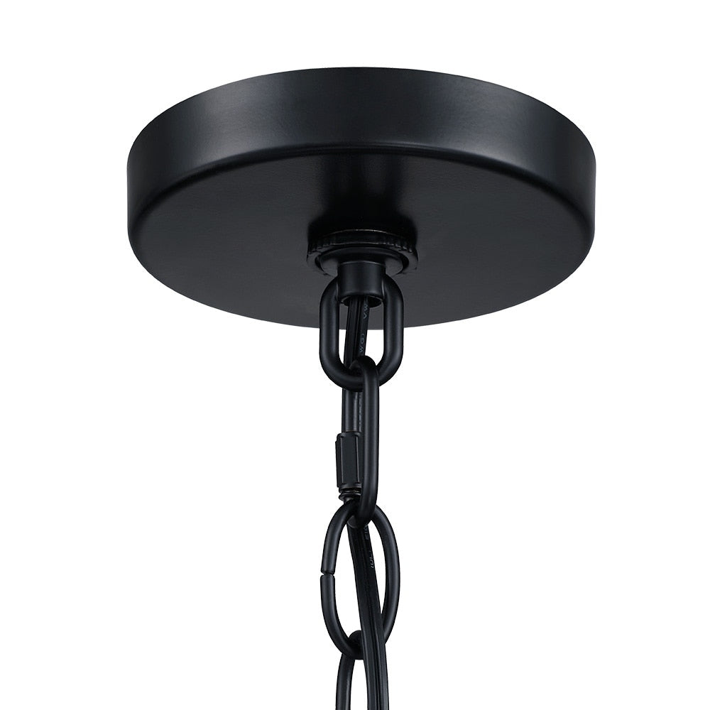 22 in. 4-Light Matte Black Chandelier Pendant Light with White Drum Shade - 22W
