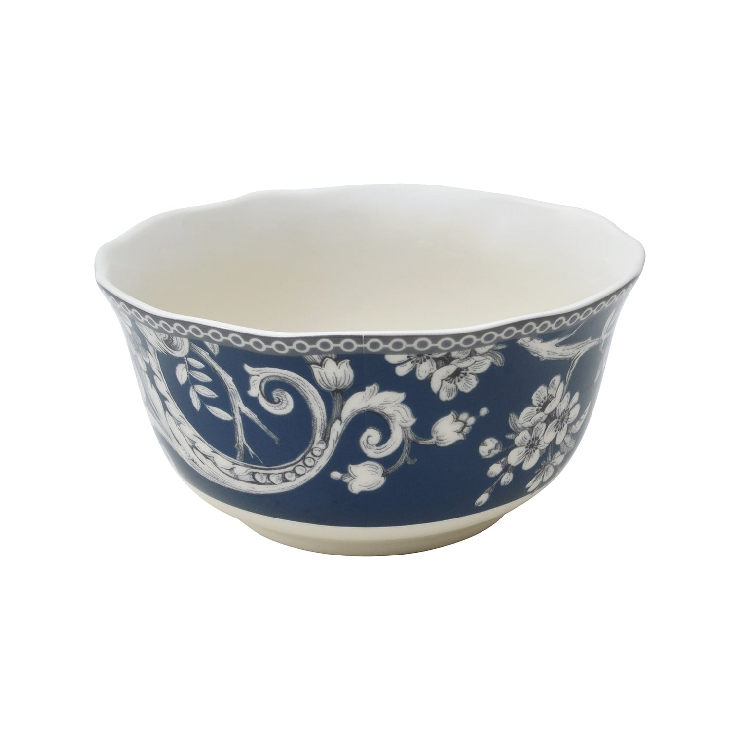 222 Fifth Adelaide 16-Piece Porcelain Dinnerware Set with Round Plates, Bowls, and Mugs, Dark Blue