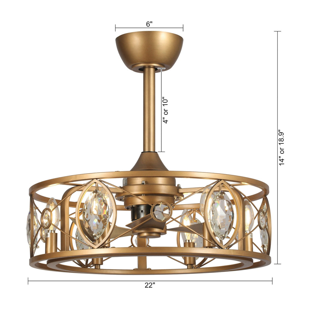 22 Modern Crystal Caged Ceiling Fan Chandelier with Remote