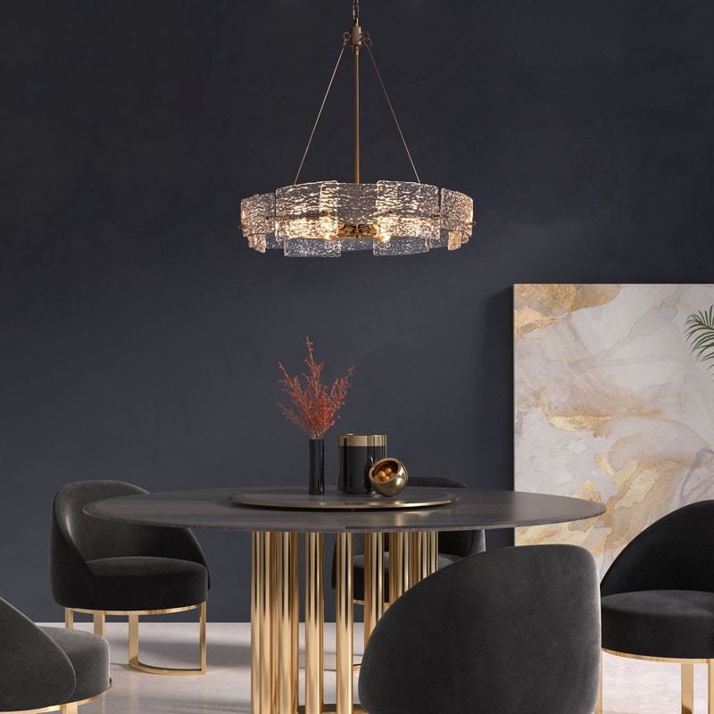 23.6 in. Modern Gold Crystal Chandelier 6-Light Glam Drum Pendant Light for Kitchen Island Dining Room