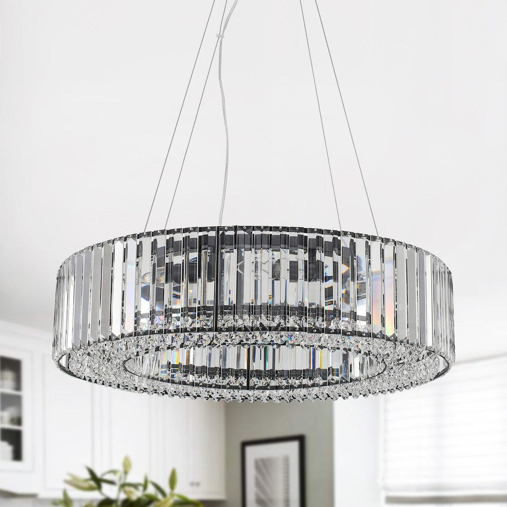24.8 in. 8-Light Farmhouse Chandelier, Crystal Chandelier, Drum Chandelier for Dining Room Living Room Bedroom Kitchen
