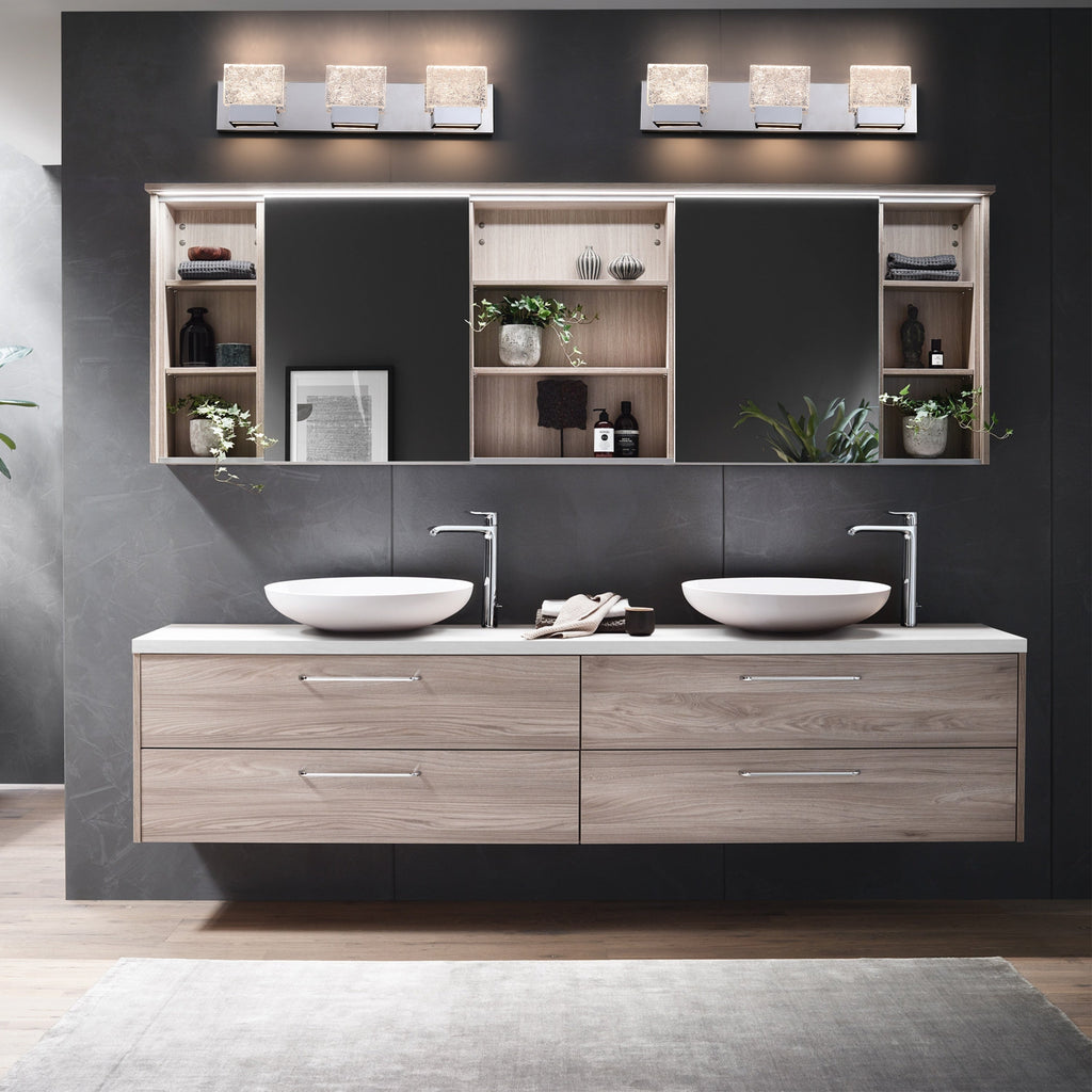 C Cattleya Stainless Steel 3000K Integrated LED Vanity Light with Art Glass Shades - Chrome