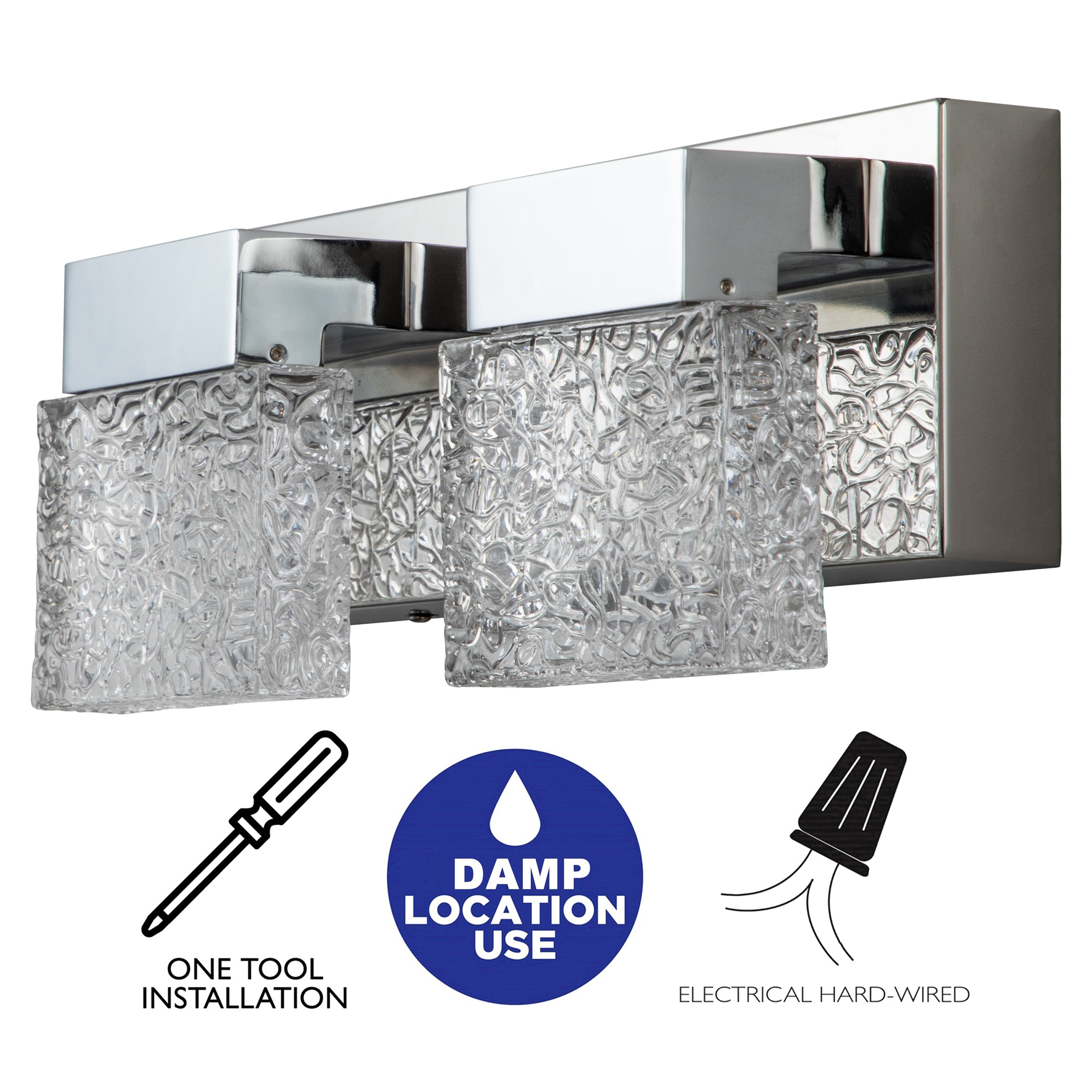 C Cattleya Stainless Steel 3000K Integrated LED Vanity Light with Art Glass Shades - Chrome
