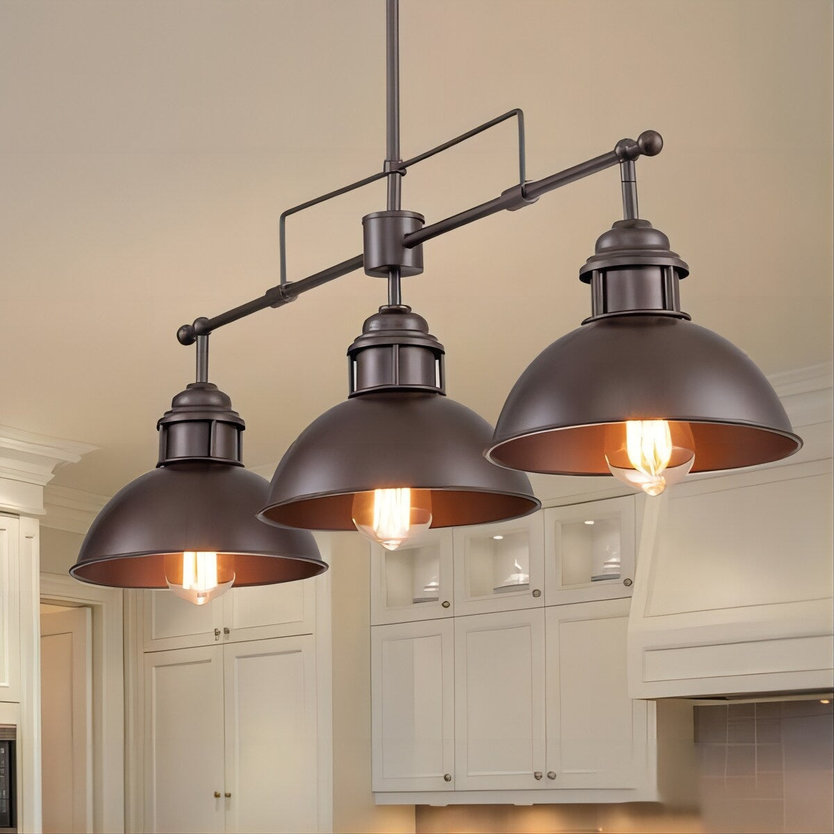 3-Light Industrial Farmhouse Dome Pendant Metal Linear Kitchen Island Pendant Light Oil Rubbed Bronze Finish