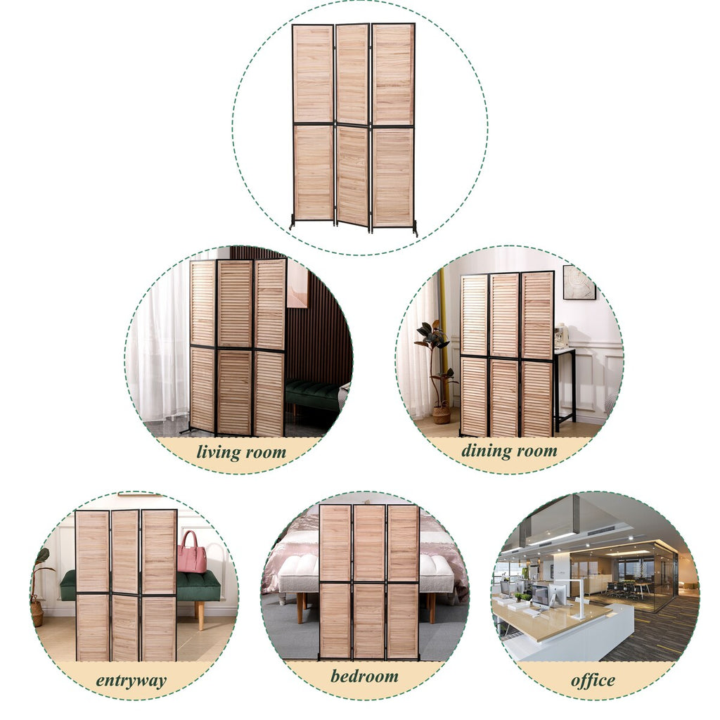 3 Panel Room Dividers and Folding Privacy Screen Natural Wooden Room Partitions 6ft Wall Divider for Room Separation