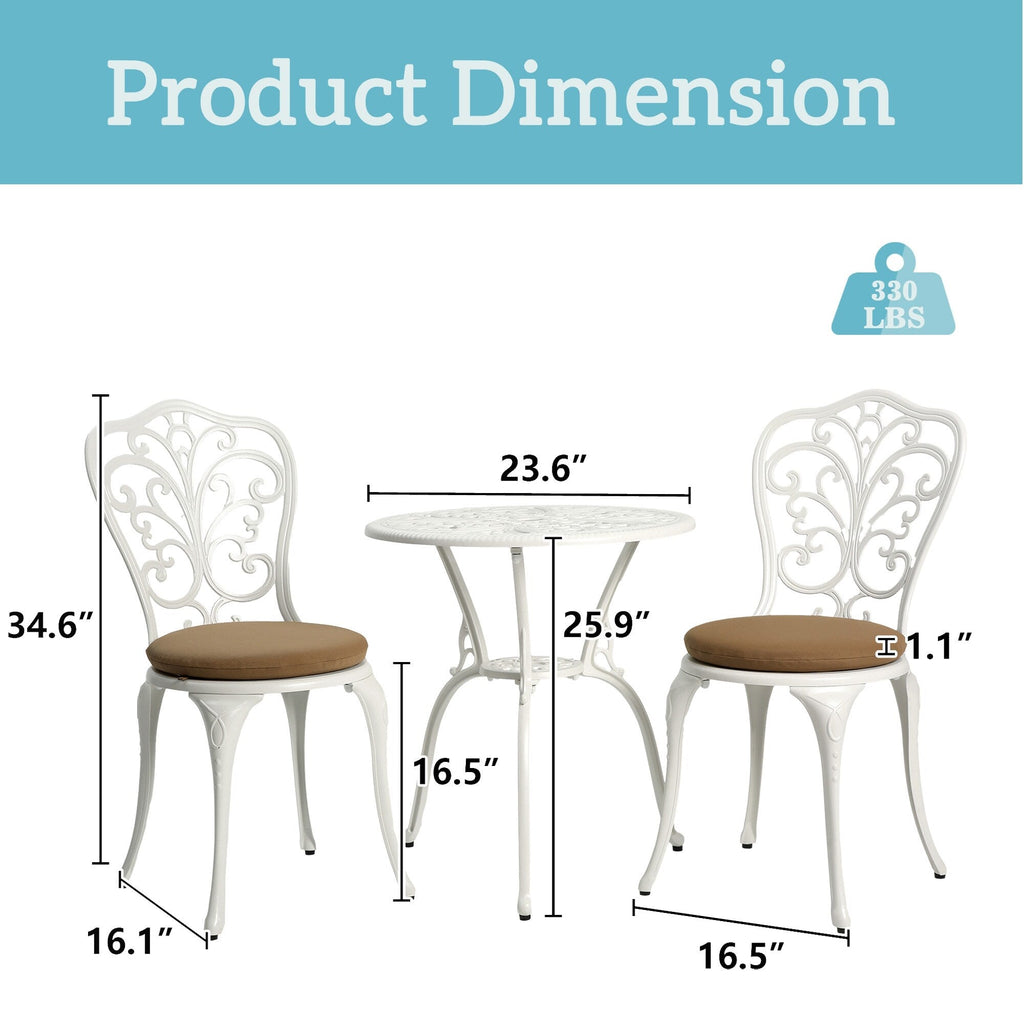 3-Piece Aluminum Outdoor Patio Butterfly Table and Chairs with Umbrella Hole