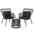 3 Piece Outdoor Wicker Conversation Bistro Set, All-Weather Rattan Furniture Patio Chairs Set with Cushions