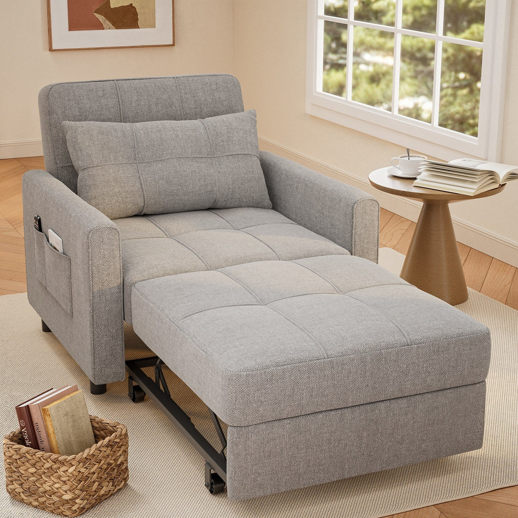 3-in-1 Pull-Out Sofa Bed Sleeper Chair , Convertible Adjustable Foldable Upholstered Lounge Couch
