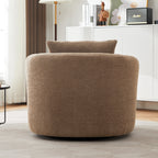 360° Swivel Chair, 38.2 Boucle Accent Chair with Throw Pillow, Upholstered Barrel Sofa Chair with Curved Armrests
