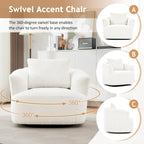 360° Swivel Chair, 38.2 Boucle Accent Chair with Throw Pillow, Upholstered Barrel Sofa Chair with Curved Armrests