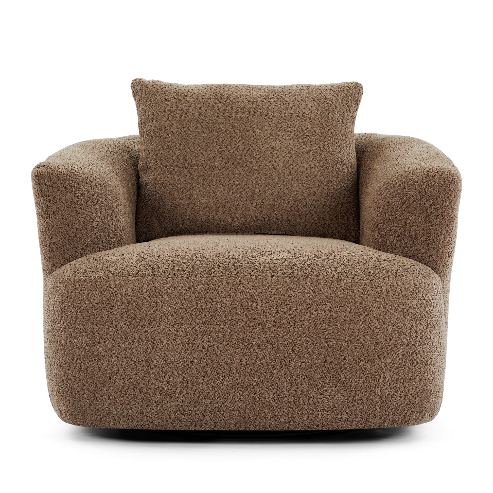 360° Swivel Chair, 38.2 Boucle Accent Chair with Throw Pillow, Upholstered Barrel Sofa Chair with Curved Armrests