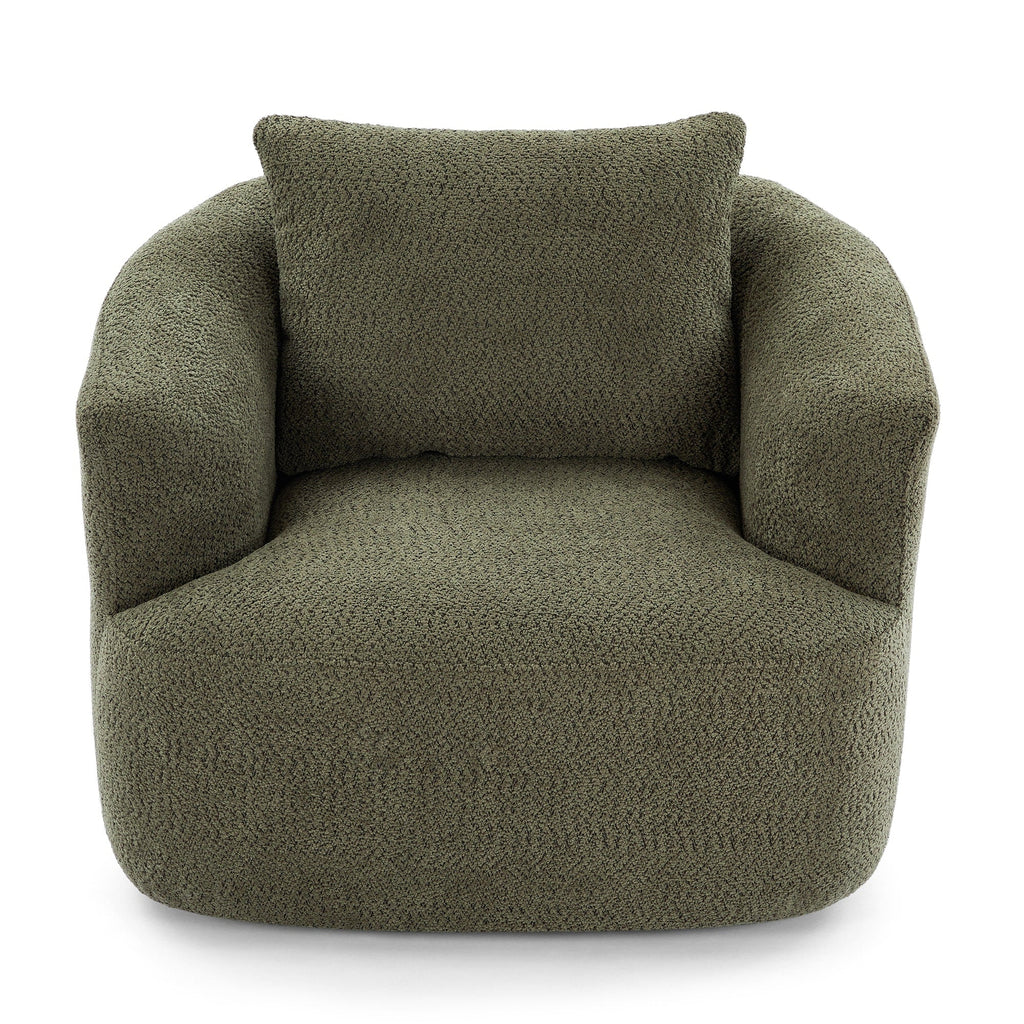 360° Swivel Chair, 38.2 Boucle Accent Chair with Throw Pillow, Upholstered Barrel Sofa Chair with Curved Armrests
