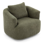 360° Swivel Chair, 38.2 Boucle Accent Chair with Throw Pillow, Upholstered Barrel Sofa Chair with Curved Armrests