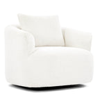 360° Swivel Chair, 38.2 Boucle Accent Chair with Throw Pillow, Upholstered Barrel Sofa Chair with Curved Armrests