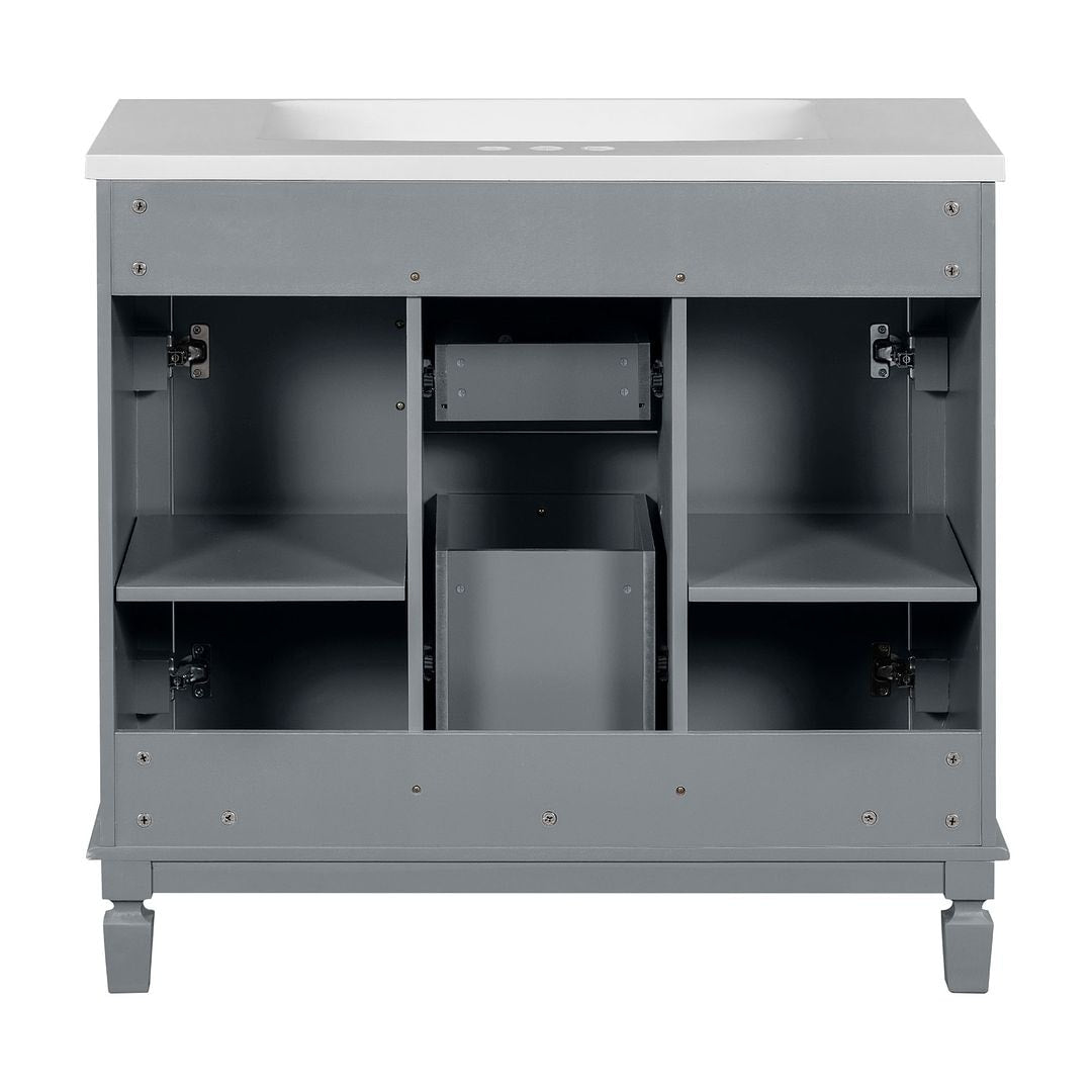 36'' Modern Bathroom Vanity with Top Sink and Mirror Cabinet,2 Doors and 2 Drawers
