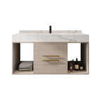 39.4 '' Floating Bathroom Vanity with Ceramic sink,Wall Hung Vanity 2 Soft Close Drawer and white slate top - 39'4 x 18'9
