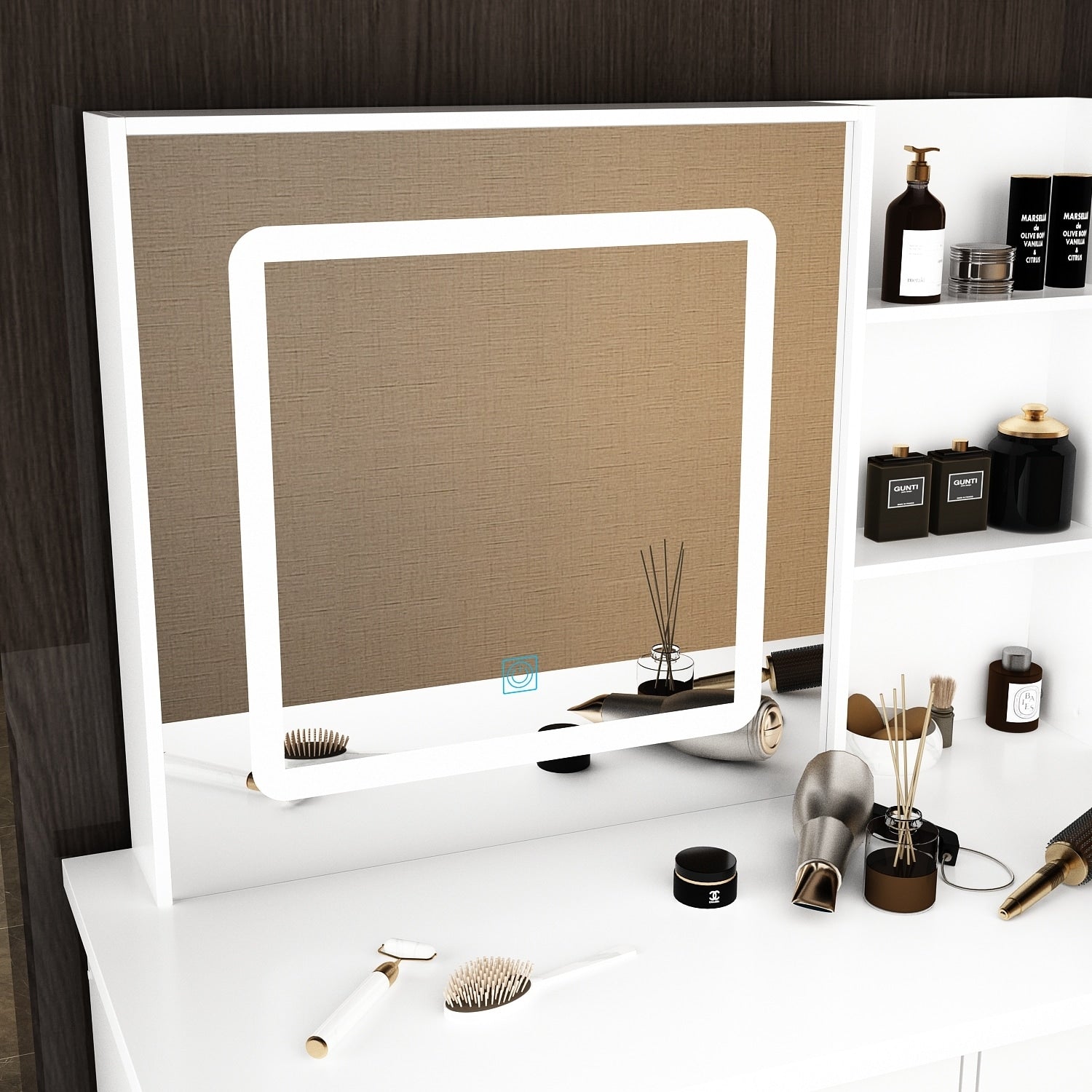 39.4'' W Dresser Makeup Vanity Set with Stool and Mirror Room