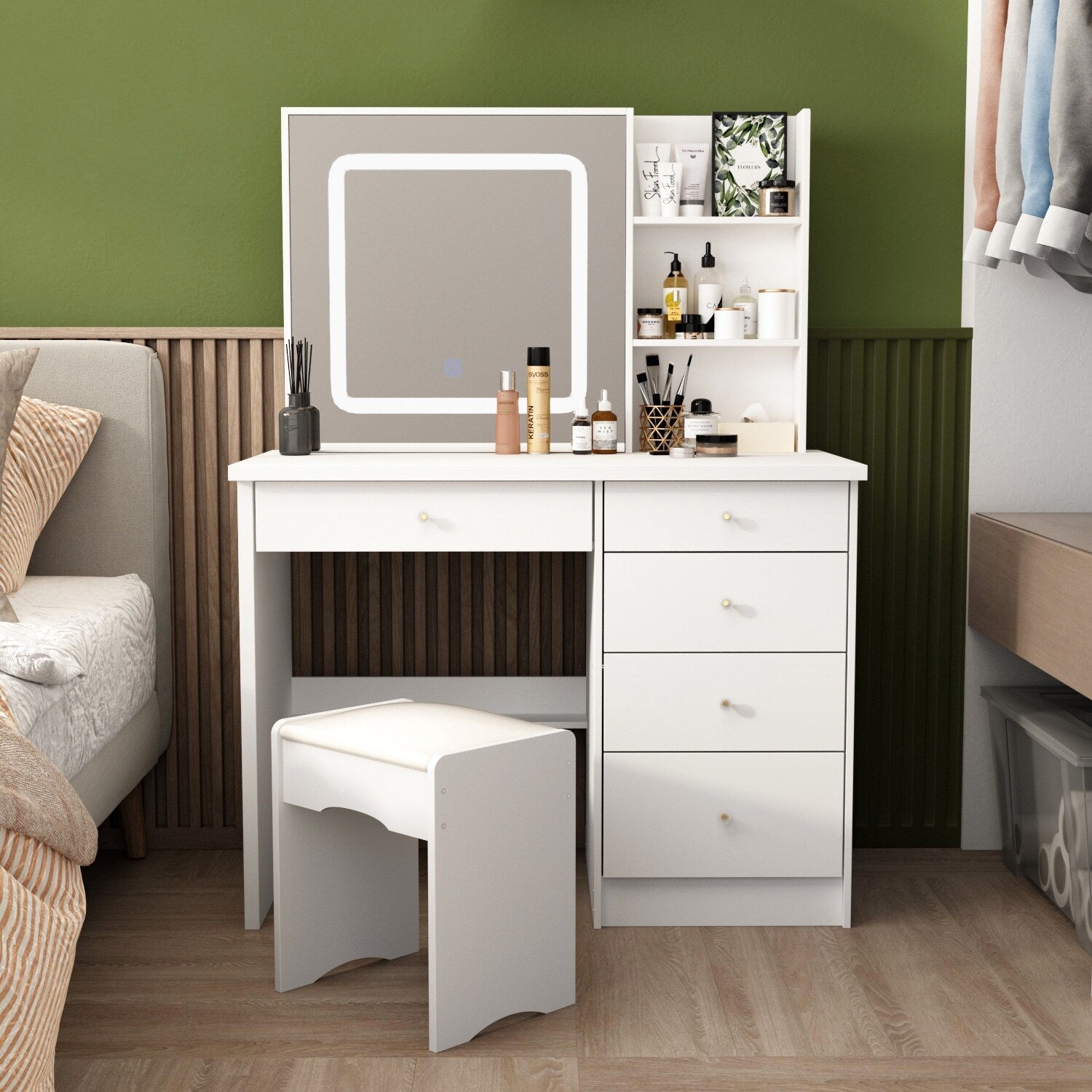 39.4'' W Dresser Makeup Vanity Set with Stool and Mirror Room