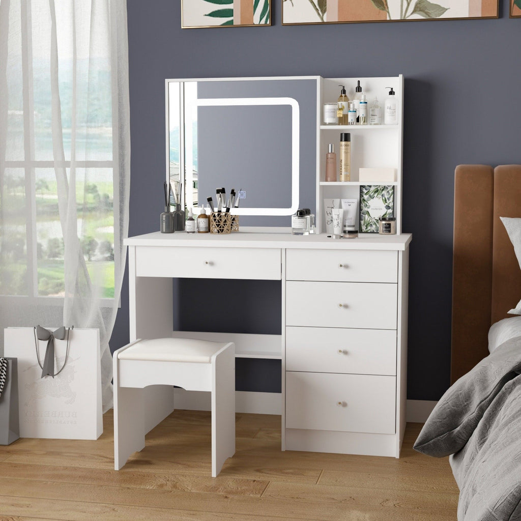 39.4'' W Dresser Makeup Vanity Set with Stool and Mirror Room