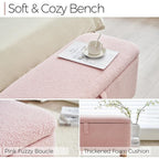 39.5 Off White Boucle Storage Ottoman Bench Sherpa Storage Bench Ottoman Foot Rest End of Bed for Living Room Bedroom,Wood Leg