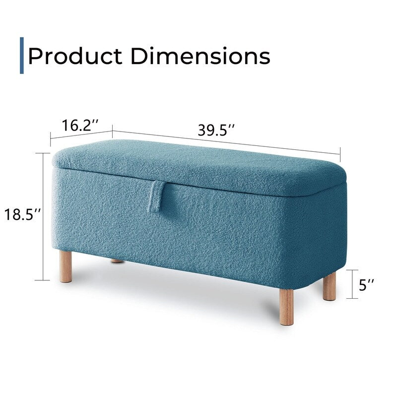 39.5 Off White Boucle Storage Ottoman Bench Sherpa Storage Bench Ottoman Foot Rest End of Bed for Living Room Bedroom,Wood Leg