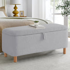 39.5 Off White Boucle Storage Ottoman Bench Sherpa Storage Bench Ottoman Foot Rest End of Bed for Living Room Bedroom,Wood Leg