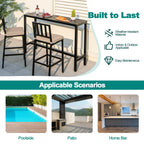 3PCS Patio Dining Table Set Metal Bar Table & Chairs Set with Cushion