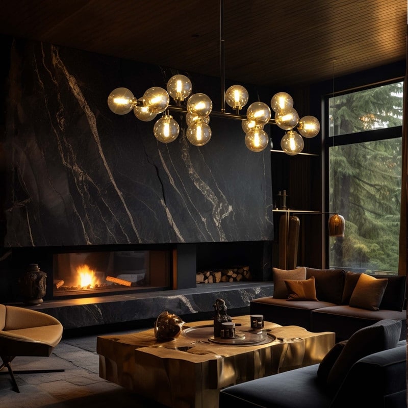 40 in. Linear Mid Century Modern Chandelier 16-Light Gold Brass Sputnik Pendant Light with Frosted Glass Globe for Dining Room