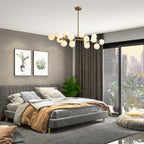 40 in. Linear Mid Century Modern Chandelier 16-Light Gold Brass Sputnik Pendant Light with Frosted Glass Globe for Dining Room