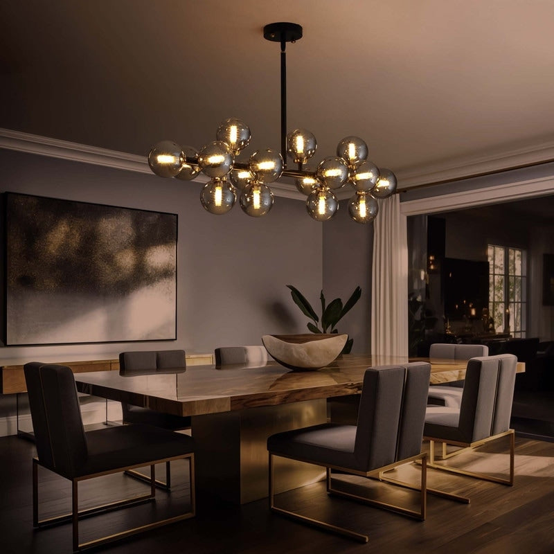 40 in. Linear Mid Century Modern Chandelier 16-Light Gold Brass Sputnik Pendant Light with Frosted Glass Globe for Dining Room