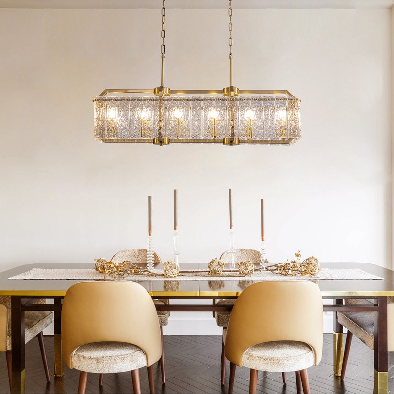 40 in. Linear Modern Crystal Chandeliers 16-Light Brass Gold Rectangular Chandelier for Dining Living Room Kitchen Island
