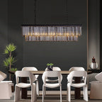 47 in. Smoked Gray and Black Modern Contemporary Crystal Chandelier 2-Tier Linear Kitchen Island Pendant Light for Dining Room