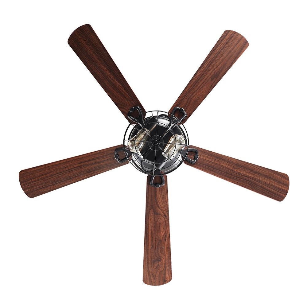 Farmhouse 48-in Wood 5-Blade Low Profile Flush Mount Black Ceiling Fan with Remote and Light Kit