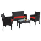 4 Piece Patio Conversation Wicker Furniture Set, Outdoor Rattan Sectional Furniture Set With Cushions