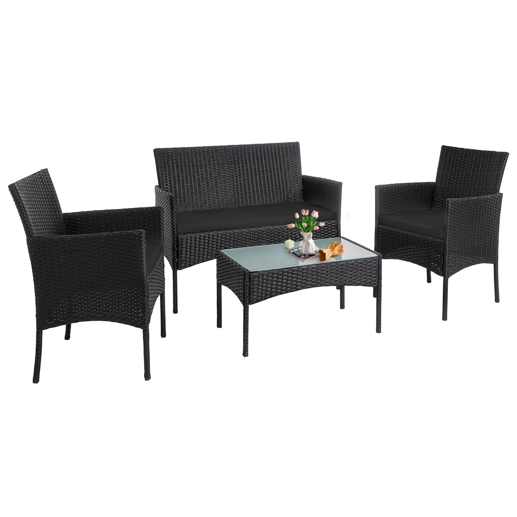 4 Piece Patio Conversation Wicker Furniture Set, Outdoor Rattan Sectional Furniture Set With Cushions