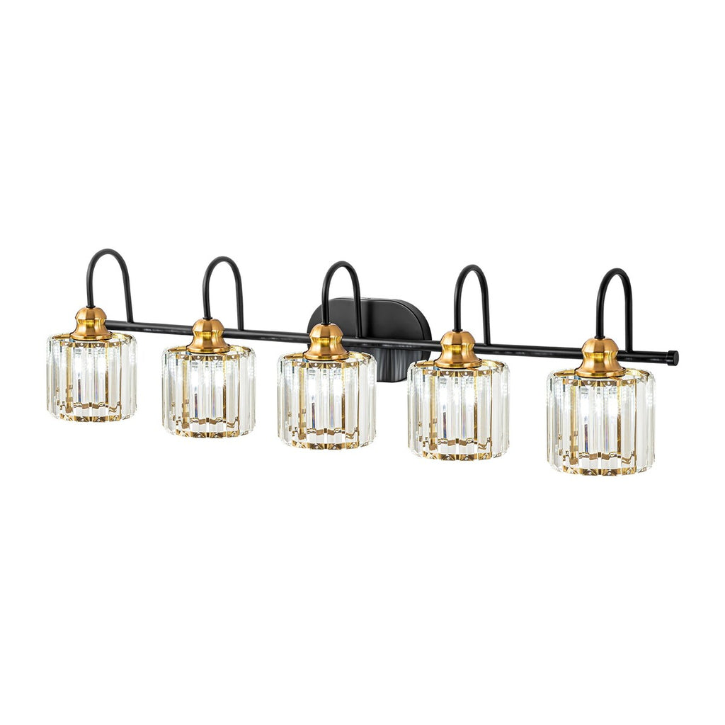 5-Light Glam Linear Dimmable Crystal Bathroom Vanity Lights with Cylinder Crystal Shade