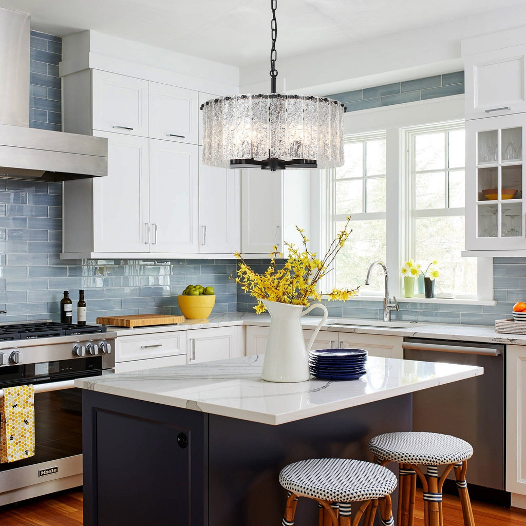 5-Light Modern Round Drum Chandelier, Classic Semi Flush Mount Chandelier, Kitchen Island Pendant Light for Dining Room