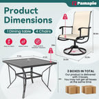 5-Piece Metal Outdoor Patio Dining Set with Square Table and Textilene Swivel Chairs