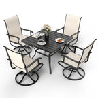 5-Piece Metal Outdoor Patio Dining Set with Square Table and Textilene Swivel Chairs