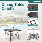 5-Piece Metal Outdoor Patio Dining Set with Square Table and Textilene Swivel Chairs