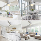 52 Inch Farmhouse Style Flush Mount Ceiling Fan with Light and Remote Control, Reversible DC Motor