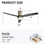 52 Inch Farmhouse Style Flush Mount Ceiling Fan with Light and Remote Control, Reversible DC Motor