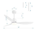 52 Inch LED Ceiling Fan with Lights Remote(3-Blade)